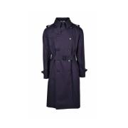 Blå Bomuld Dobbelt-Breasted Trench Coat