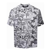 Hvid Bomulds T-shirt med All Over Print