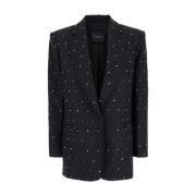 Sort Krystal Oversize Blazer med Strass