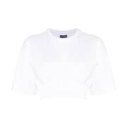 Hvid Draperet Detaljer Crew Neck T-shirt