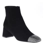 Ankle boots in black suede with rhinestones