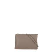 Beige Pochette i Pebble Læder med Aftagelig Rem