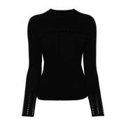 Sort Ribstrikket Sweater med Studs