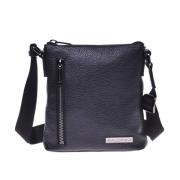 Crossbody bag in black tumbled leather