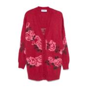 Rød blomstret sweater med perleudsmykning