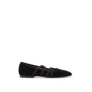 Suede Ballet Flats med Krydsede Elastikker