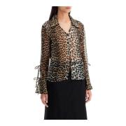 Leopard Print Chiffon Bluse med Bue