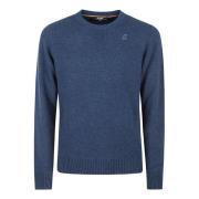 Blå Lammeuld Sweater Girocollo Stil