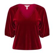 Rhythmic Red Bluse med V-Hals