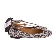 Leopard Print T-Strap Flats i Multicolor Canvas