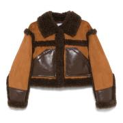 Brun Faux Shearling Jakke med Lommer