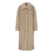 Beige Faux Fur Frakke med Krave