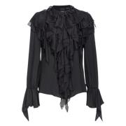 Silke Chiffon Ruffle Skjorte