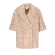 Beige Faux-Shearling Dobbeltbrystet Jakke