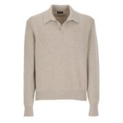 Beige Cashmere Sweater med Krave og Lange Ærmer