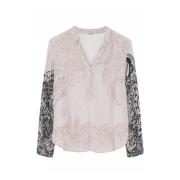 Beigeprint Bluse med Smock Manchetter