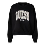 Sort Bomuld Oversized Sweatshirt med Rhinestone Logo