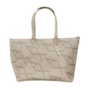 Beige Shopper Taske med Metal Detaljer