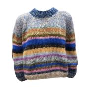 Stribet Mohair Sweater Casual Fit Håndstrikket i Italien