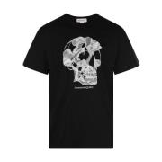 Sort Bomulds T-shirt med Frontal Print