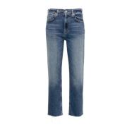 Faded Denim Cropped Jeans med Whiskering