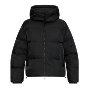 Sort Nylon Jacquard Logo Puffer Jakke