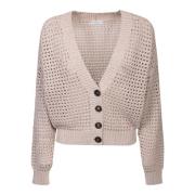 Beige V-Hals Paillet Sweater