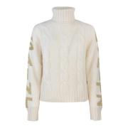 Hvid Sweater Jacquard Strik Regulær Pasform