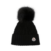 Sort Cashmere Blend Beanie med Pom-Pom