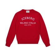 KIDS -Red crew neck sweater with logo