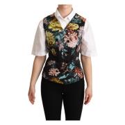 Sort Blomstret Jacquard Vest