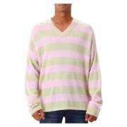 Stribet V-hals Sweater Lys Grøn/Rosa