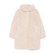 Beige Shearling Polstret Hættefrakke