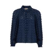 Navy Jacquard Bluse