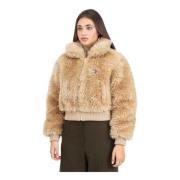 Beige Shearling Pelsfrakke Kvinder Efterår Vinter