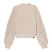 Beige Uldblanding Rund Hals Sweater