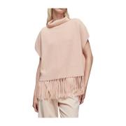 Beige Uld Høj Hals Poncho