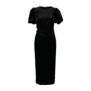 Elegant Velvet Midi Kjole Sort