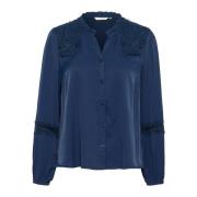 Navy Blazer Skjorte med Blonde Detaljer