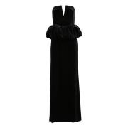 Elegant Velvet Peplum Maxi Kjole