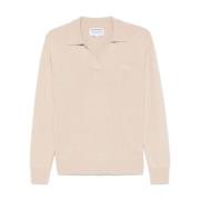 Beige Strikket Polo med Logo Broderi