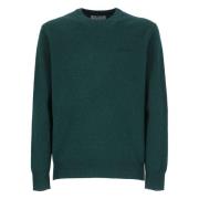 Grøn Uld Crewneck Sweater Broderet Logo