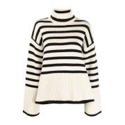 Lys Sand Stribet Turtleneck Sweater