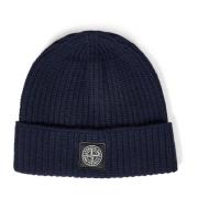 Blå Ribstrikket Beanie Hat AW24