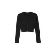 Ribbet Crop Sweater med knaplukning