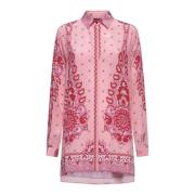 Pink Blomstret Paisley Silkeskjorte