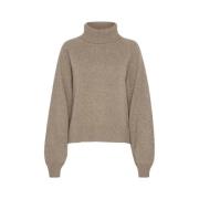 Beige Melange Kort Uld Pullover Strik