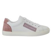 Hvid-Rosa Læder Lav-Top Sneakers