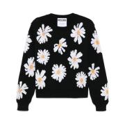 Sort Crew Neck Sweater med Logo Patch