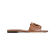 Brun læder cut-out slide sandaler